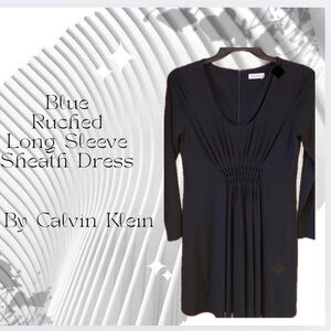 Calvin Klein Blue Ruched Long Sleeve Sheath Dress